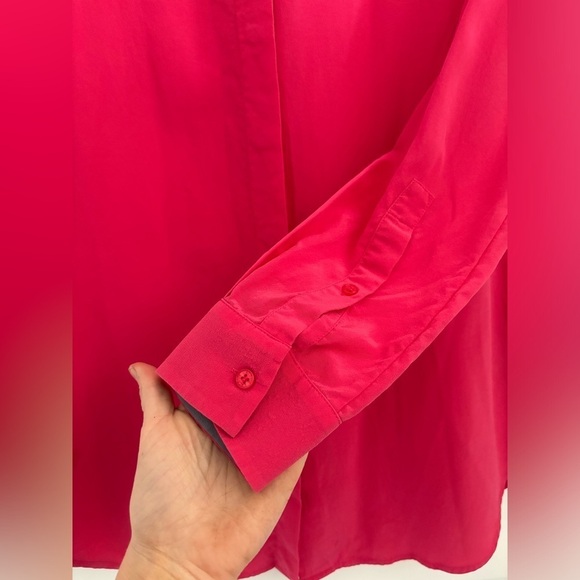 Lacoste 100% Silk Blouse Long Sleeve Collar Bubblegum Fuschia Pink Designer S‌‌ - Picture 7 of 9